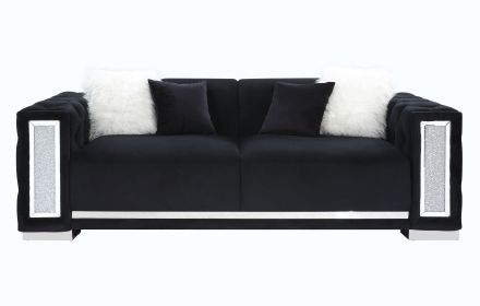 Trislar Sofa w/4 Pillows; Black Velvet 52525