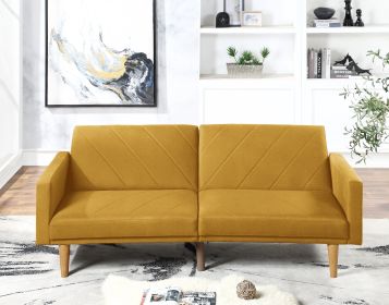 Modern Electric Look 1pc Convertible Sofa Couch Mustard Color Linen Like Fabric Cushion Wooden Legs Living Room