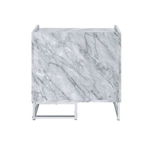 Azrael Accent Table; White Printed Faux Marble & Chrome Finish YF