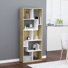 vidaXL Book Cabinet White and Sonoma Oak 26.4"x9.4"x63.4" Engineered Wood