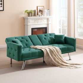 Square Arm Armrests; Dark Green Linen Convertible Sofa and Sofa Bed (Color: as Pic)
