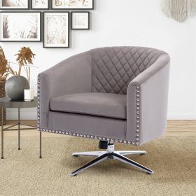 COOLMORE Swivel Barrel chair living room chair with nailheads and Metal base (Color: gray)