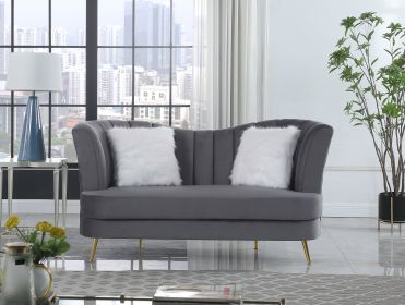 Velvet Loveseat with Pillows and Gold Finish Metal Leg for Living Room (Color: as Pic)