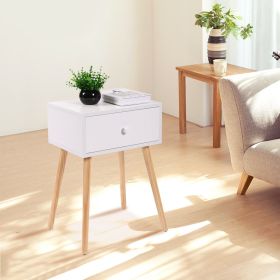 Mid Century Modern Nightstand;  Wood Bed Side Table with Drawer;  End Table for Living Rooms Bedrooms;  Home Furniture;  White and Natural (quantity: 1 pcs)