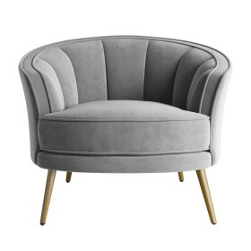Modern Velvet Accent Barrel Chair Leisure Accent Chair Living Room Upholstered Armchair Vanity Chair for Bedroom Meeting Room (Color: gray)