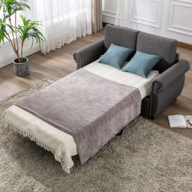 Pull Out Sofa Bed Loveseat Sleeper with Twin Size Memory Mattress for Living Room Spaces (Color: gray)