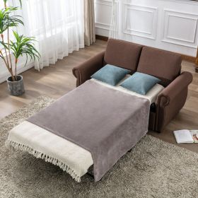 Pull Out Sofa Bed Loveseat Sleeper with Twin Size Memory Mattress for Living Room Spaces (Color: Brown)