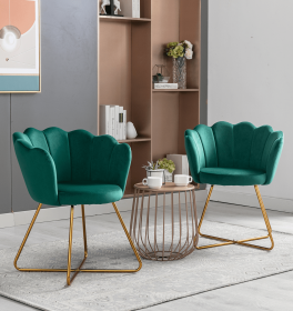 Velvet Accent/Conversation Lounge Chair With Iron Metal Gold Plated Legs;  Suitable For Office;  Lounge;  Living Room;  Set of 2;  Yellow (Color: Green)
