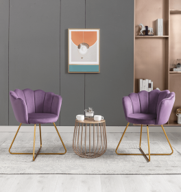 Velvet Accent/Conversation Lounge Chair With Iron Metal Gold Plated Legs;  Suitable For Office;  Lounge;  Living Room;  Set of 2;  Yellow (Color: Purple)