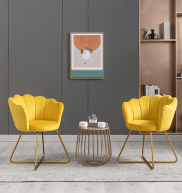 Velvet Accent/Conversation Lounge Chair With Iron Metal Gold Plated Legs;  Suitable For Office;  Lounge;  Living Room;  Set of 2;  Yellow (Color: Yellow)