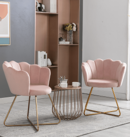 Velvet Accent/Conversation Lounge Chair With Iron Metal Gold Plated Legs;  Suitable For Office;  Lounge;  Living Room;  Set of 2;  Yellow (Color: Pink)