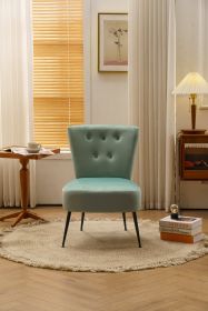 Tufted back Green velvet fabric farmhouse slipper chair accent chair with black metal legs for dining room living room bedroom (Color: Light Green)