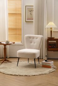 Tufted back Green velvet fabric farmhouse slipper chair accent chair with black metal legs for dining room living room bedroom (Color: Ivory)