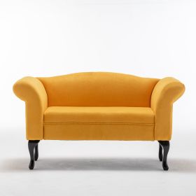 2 Seat Kids Sofa;  Toddler Couch Lounge Bed with Wooden Legs;  Upholstered Linen Fabric Loveseat Sofa & Armrest Chair for Bedroom Living Room (Color: Yellow)