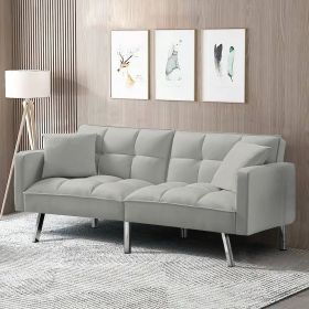 SOFA SLEEPER Beige VELVET WITH 2 PILLOWS (Color: LIGHT GREY)