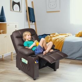 PU Leather Kids Recliner Chair with Cup Holders and Side Pockets (Color: Brown)