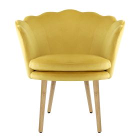 Shell shaped velvet fabric armchair; living room bedroom YELLOW (Color: Yellow)