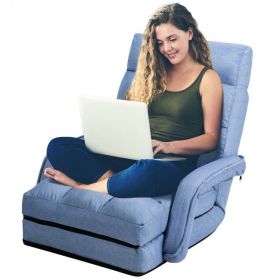 Folding Lazy Floor Chair Sofa with Armrests and Pillow (Color: Blue)